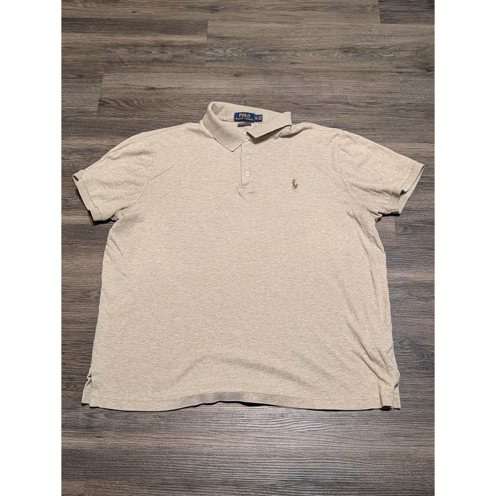 Polo Ralph Lauren Mens XL Custom Slim Fit Short Sleeve Polo‎ Shirt Heather Beige